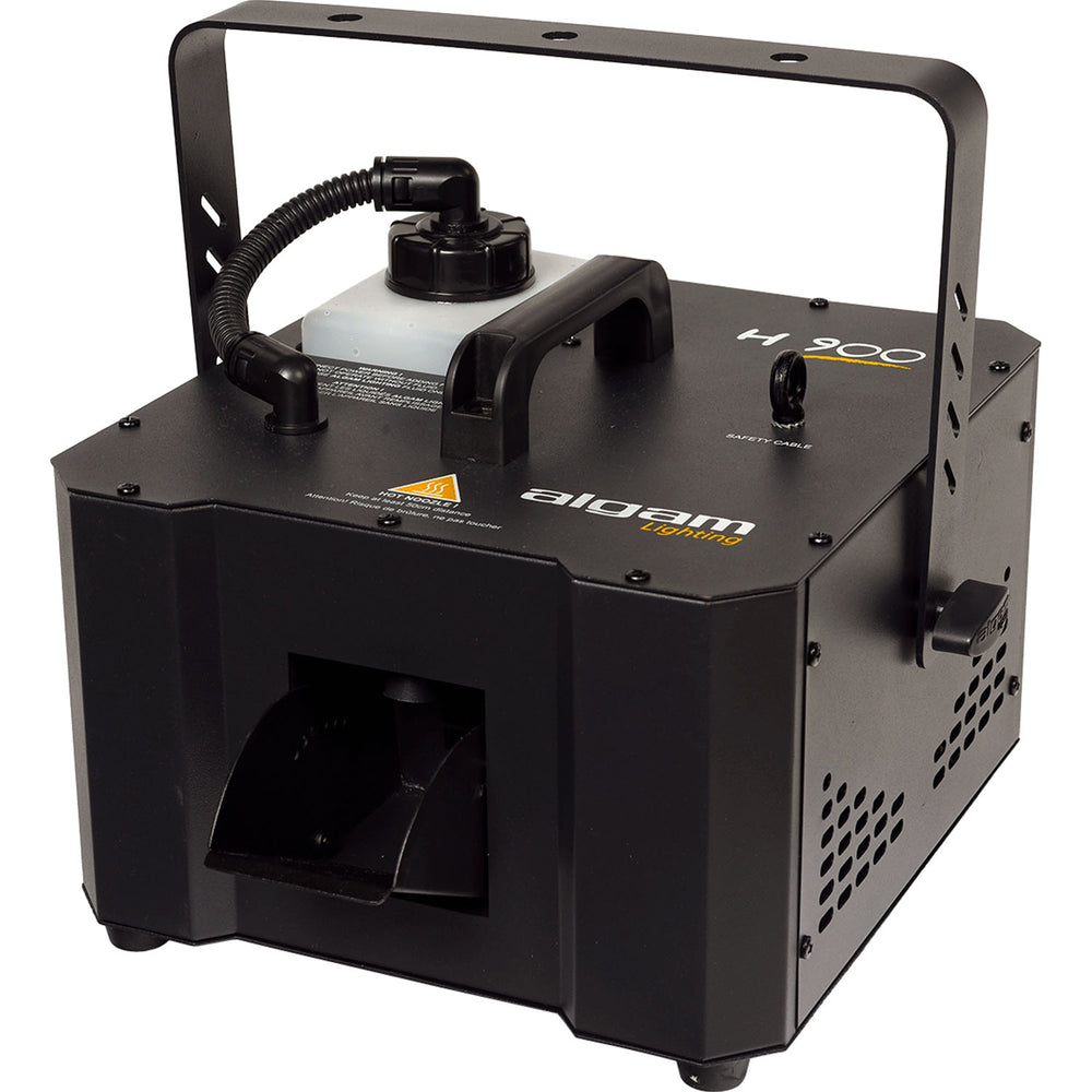 Algam H900 900W DMX haze machine with DMX controls, fluid tank, and included remote control