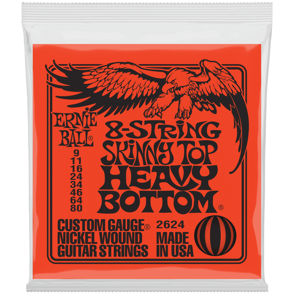Ernie Ball Electric Guitar Strings 9-80 Slinky 8-String Skinny Top Heavy Bottom - Nickel plated steel strings for 8-string guitars.