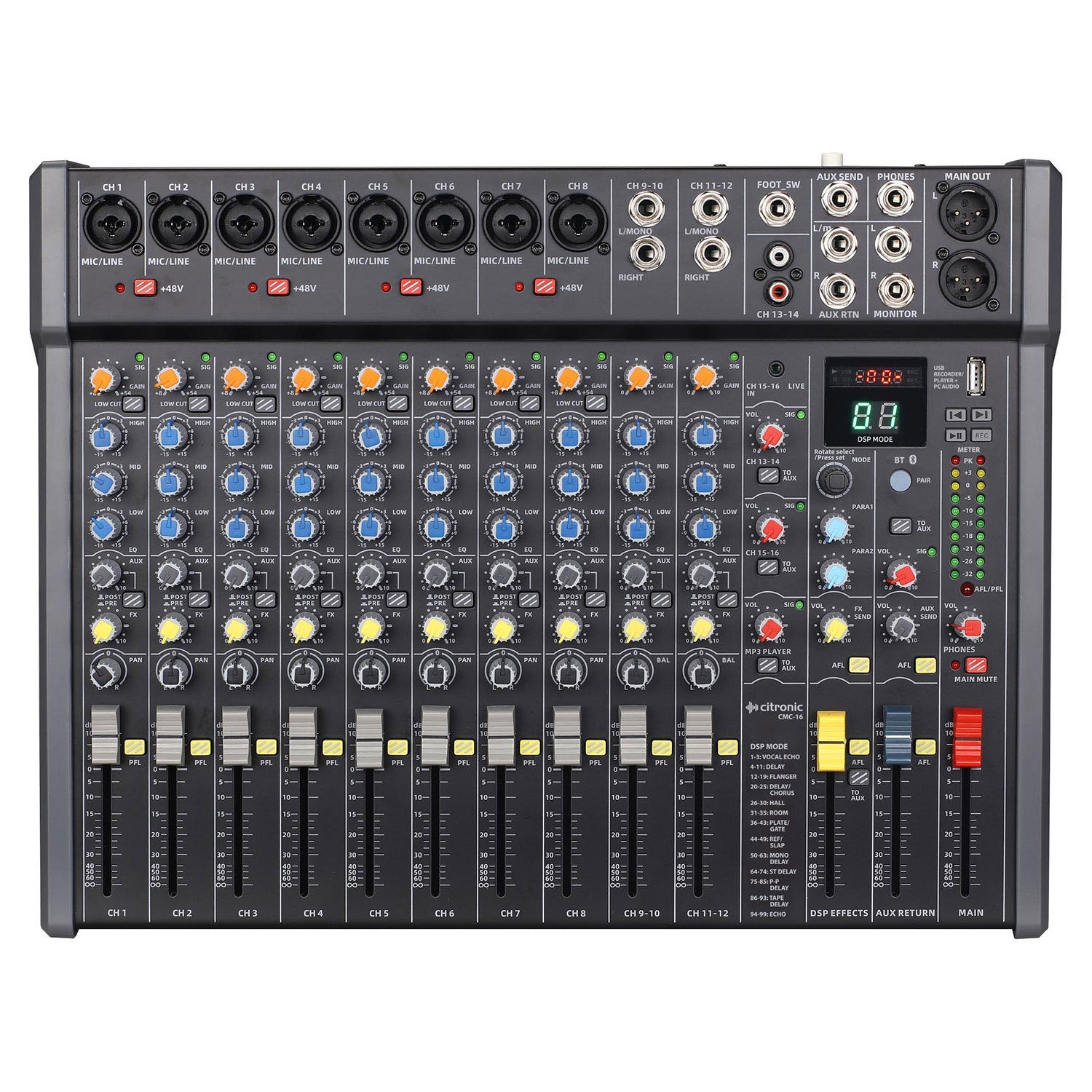 Citronic CMC-16 16 Channel Mixing Desk with USB Interface, and Bluetooth