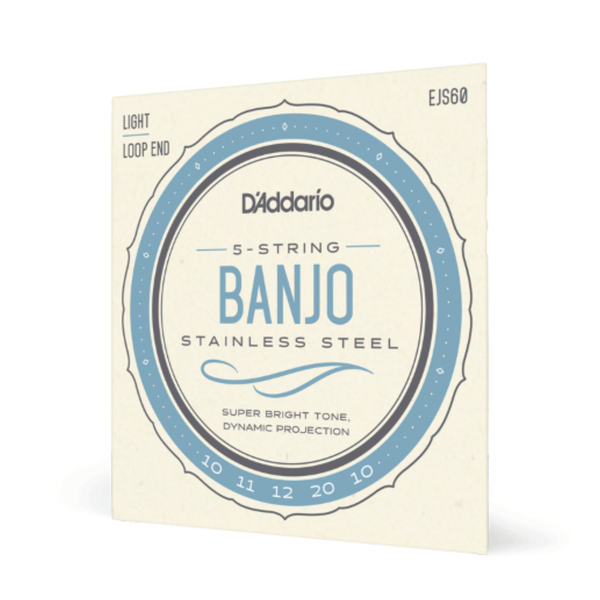 D'Addario EJS60 5-String Banjo Strings, Stainless Steel, Light, 10-20