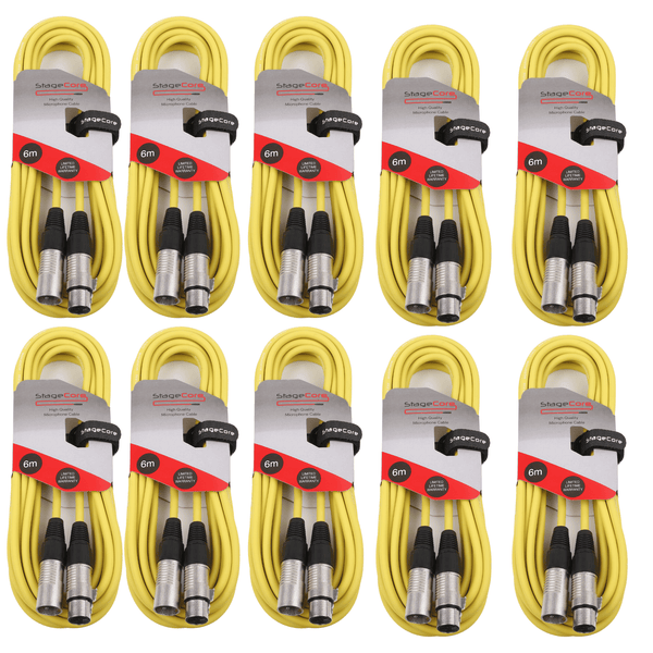 10 x Stagecore 6m Yellow XLR Microphone Cable