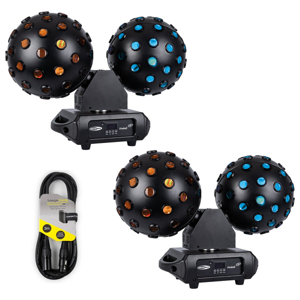 Two Showtec FireBall PRO dual ball RGBW effect lights with DMX cable