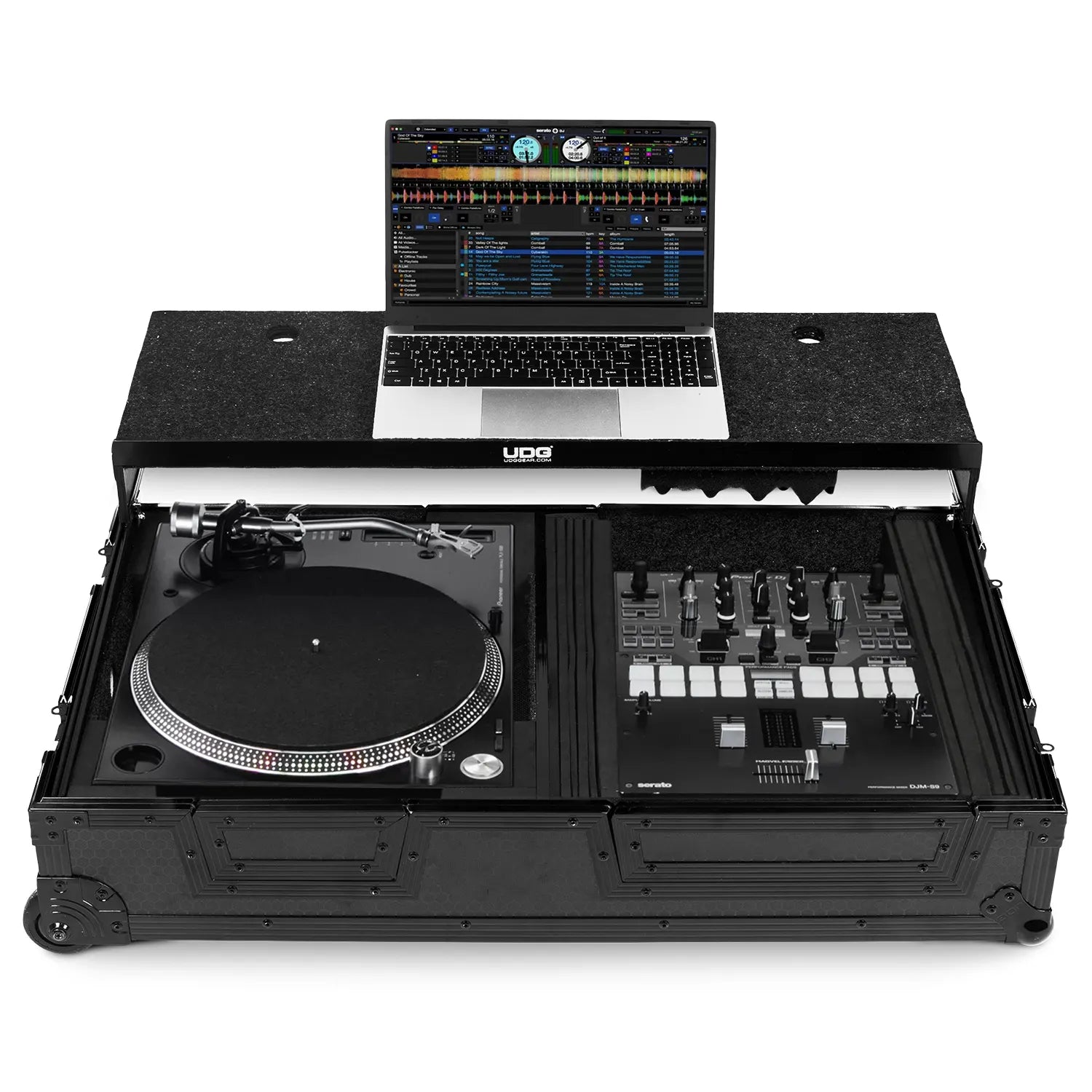 UDG FlightCase Scratch (Turntable Battle/PLX-CRSS12 & 10"/12" Mixer) Black Plus (Laptop, Trolley & Wheels)