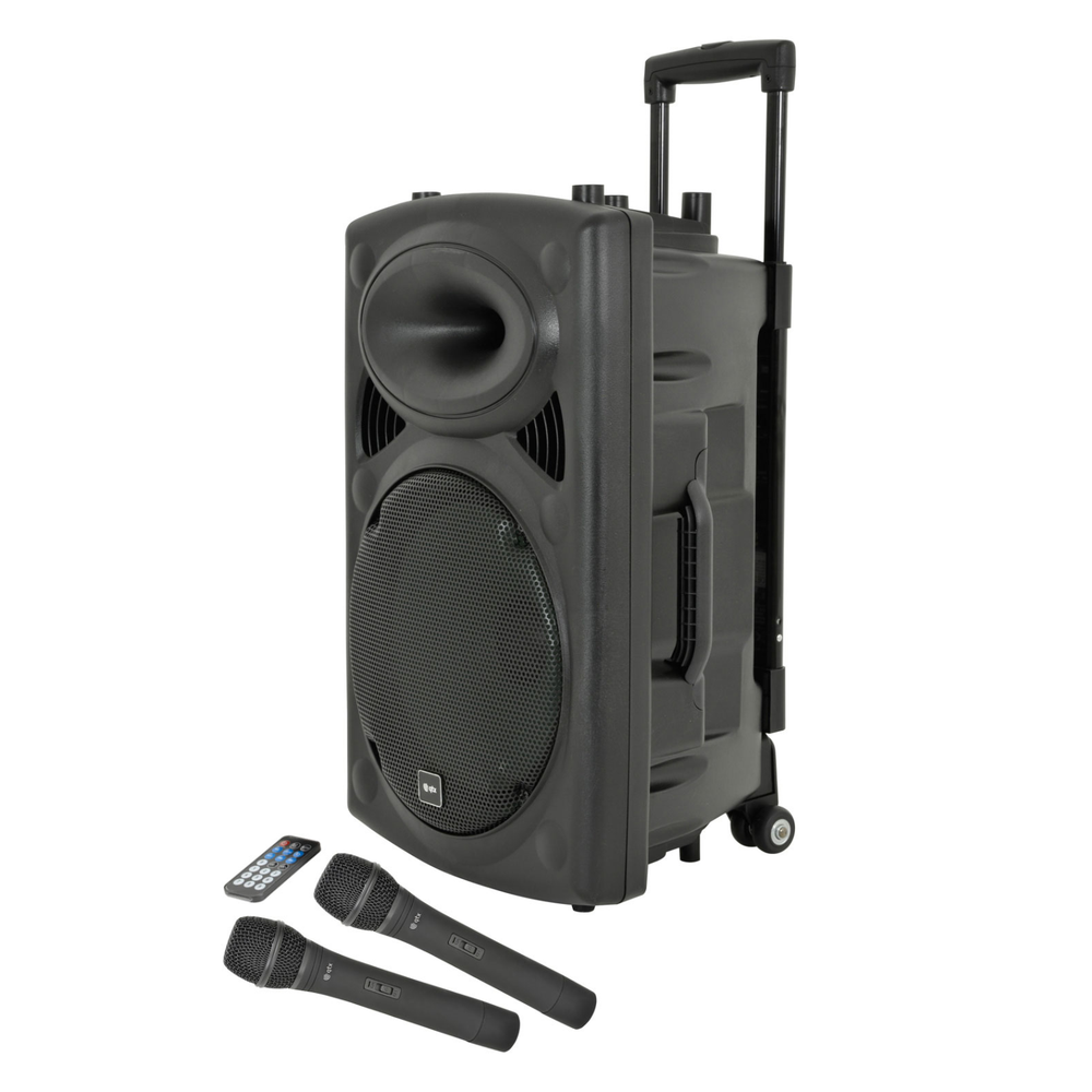 QTX QR15PA15 inch Portable Speaker With 2 x UHF Wireless Microphones