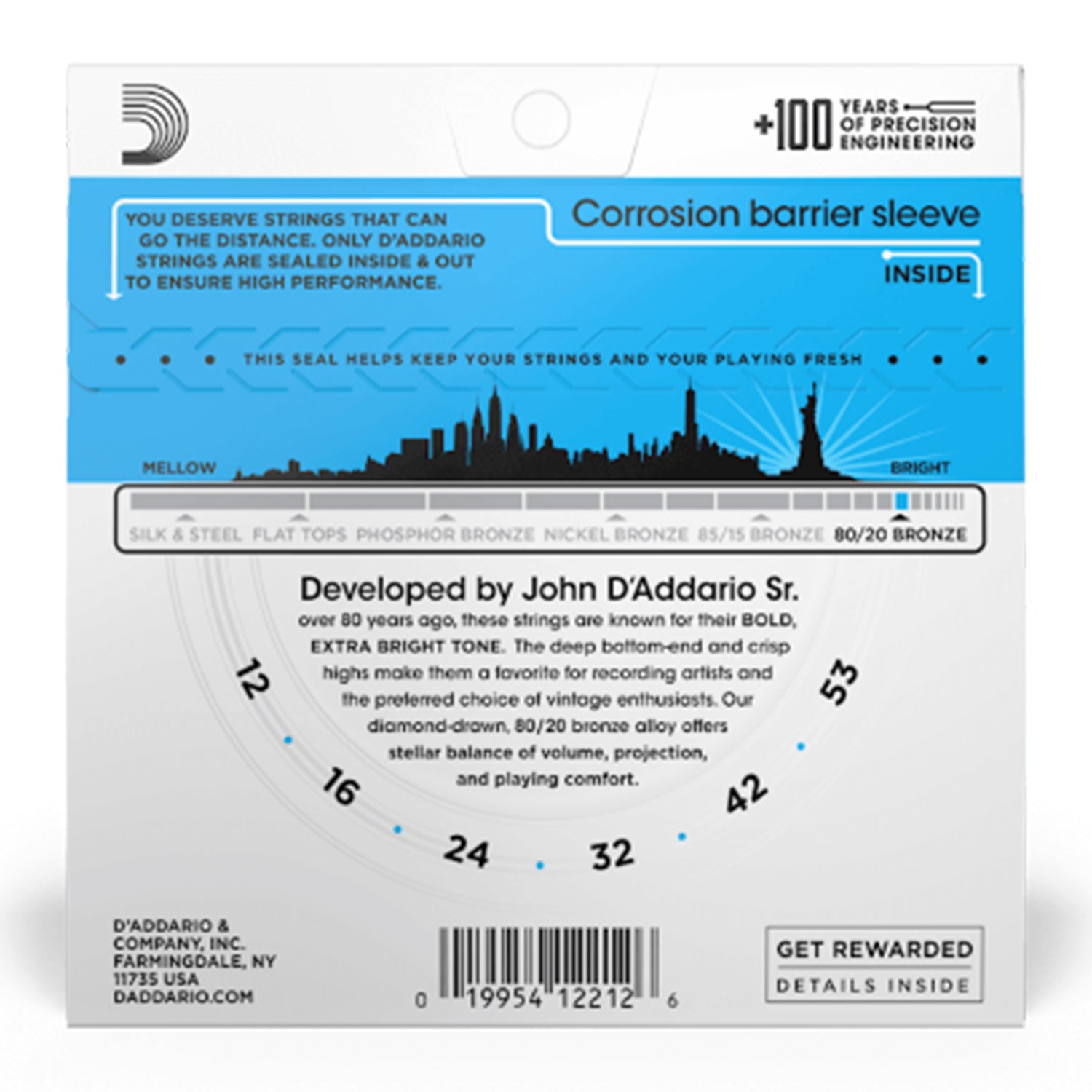 D'Addario EJ11 Light Acoustic Guitar Strings 12-53