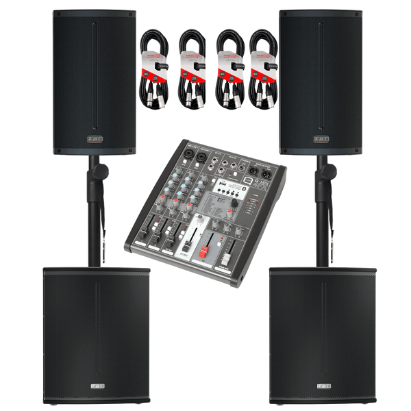 FBT X-Lite 110A and X-SUB 112SA speaker bundle with Q-Audio Q-MIX 4 FX mixer