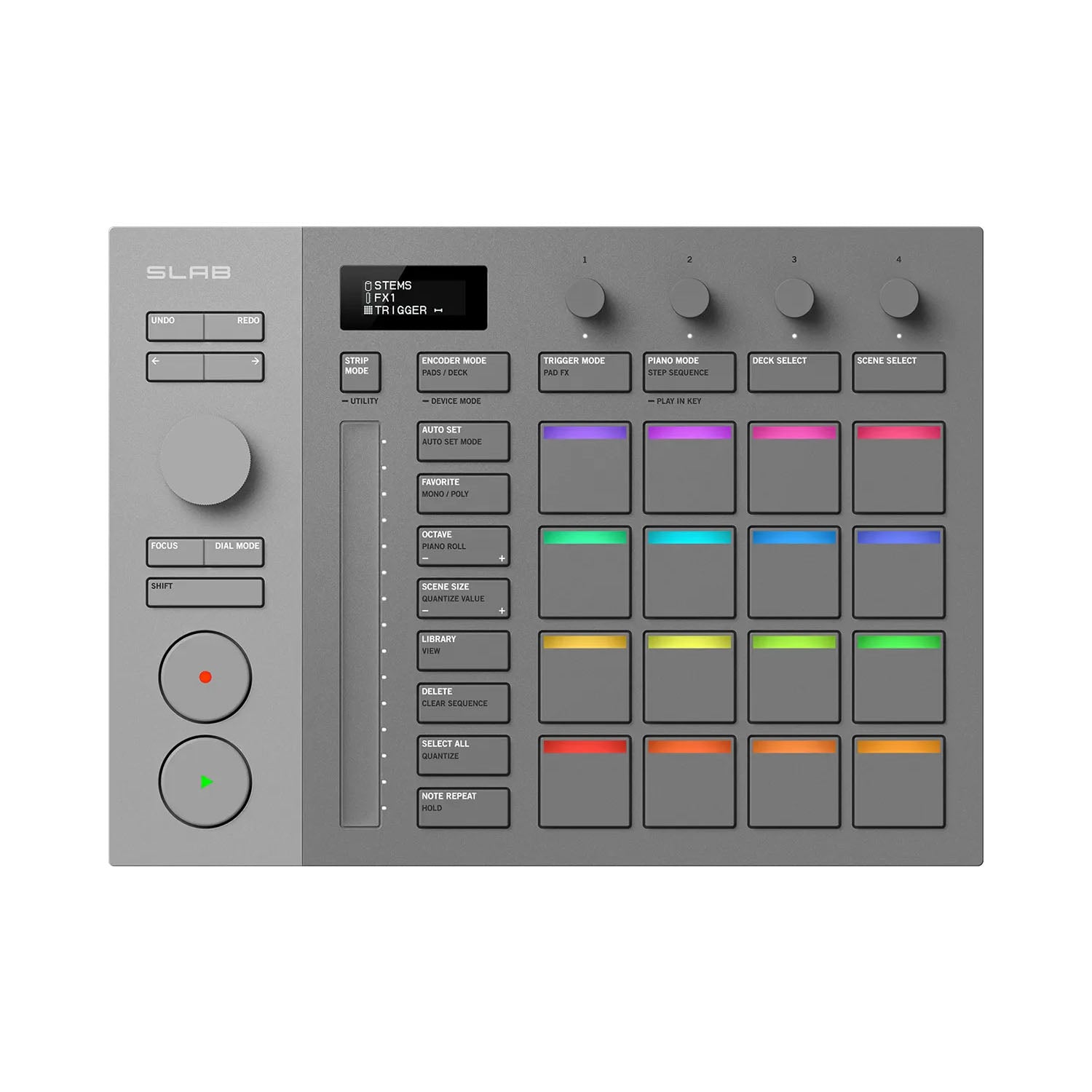 AlphaTheta SLAB MIDI pad controller with performance pads and workflow controls for Serato Studio