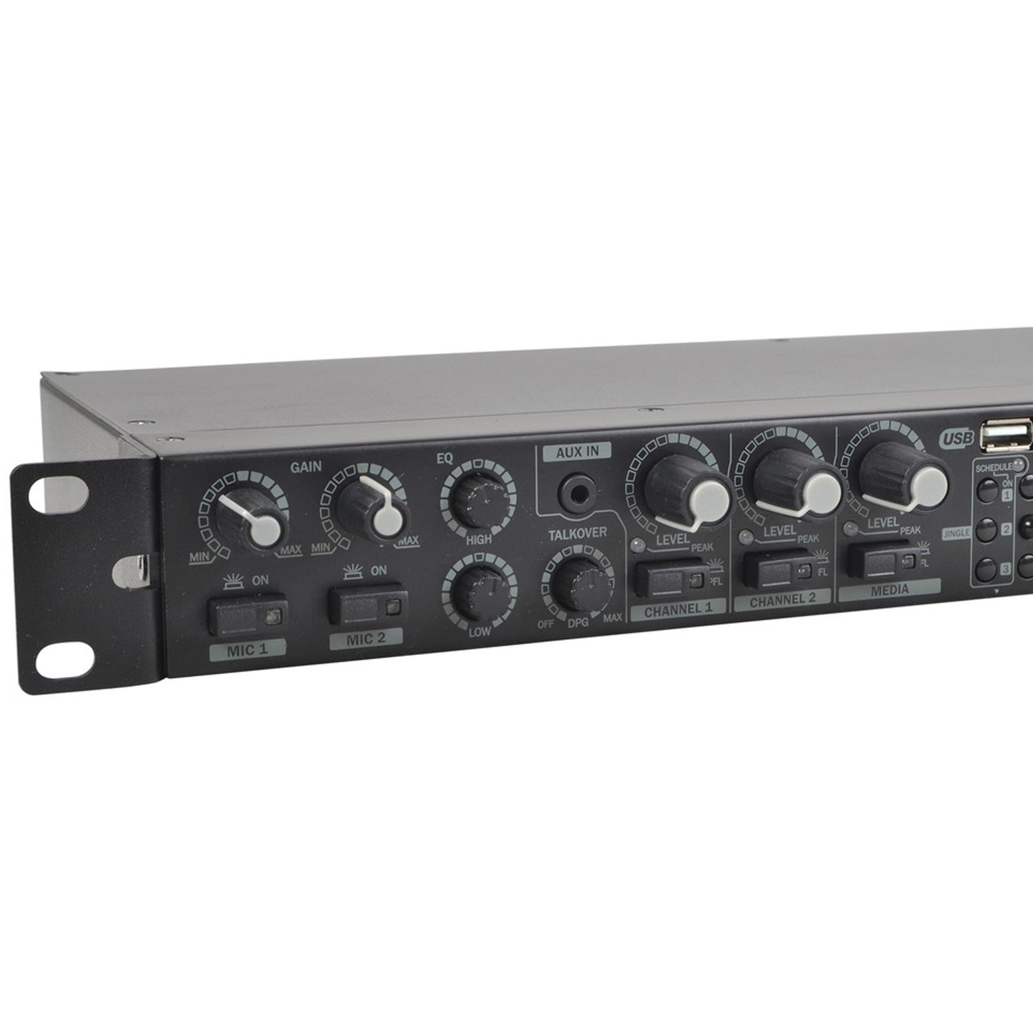 Q-Audio QMEDIAMIX52 5-Channel Mixer with Media Player, Bluetooth, Jingle, Mic Talkover