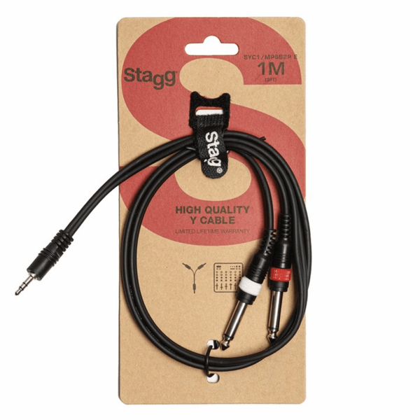 Stagg SYC1/MPSB2P E 1m 3.5mm Mini Stereo Jack to Twin Mono Jack Cable
