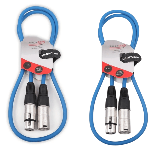 2 x Stagecore 1m Blue XLR Microphone Cable