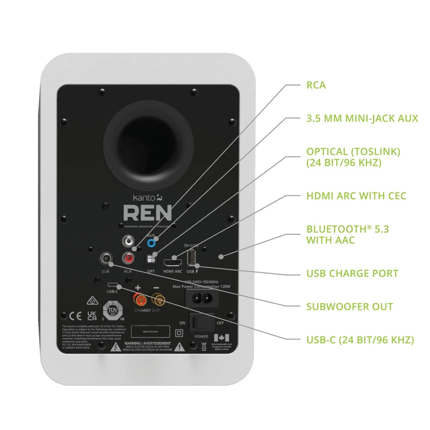 Kanto REN 200W Powered Bookshelf Speakers with HDMI ARC (Matte White)