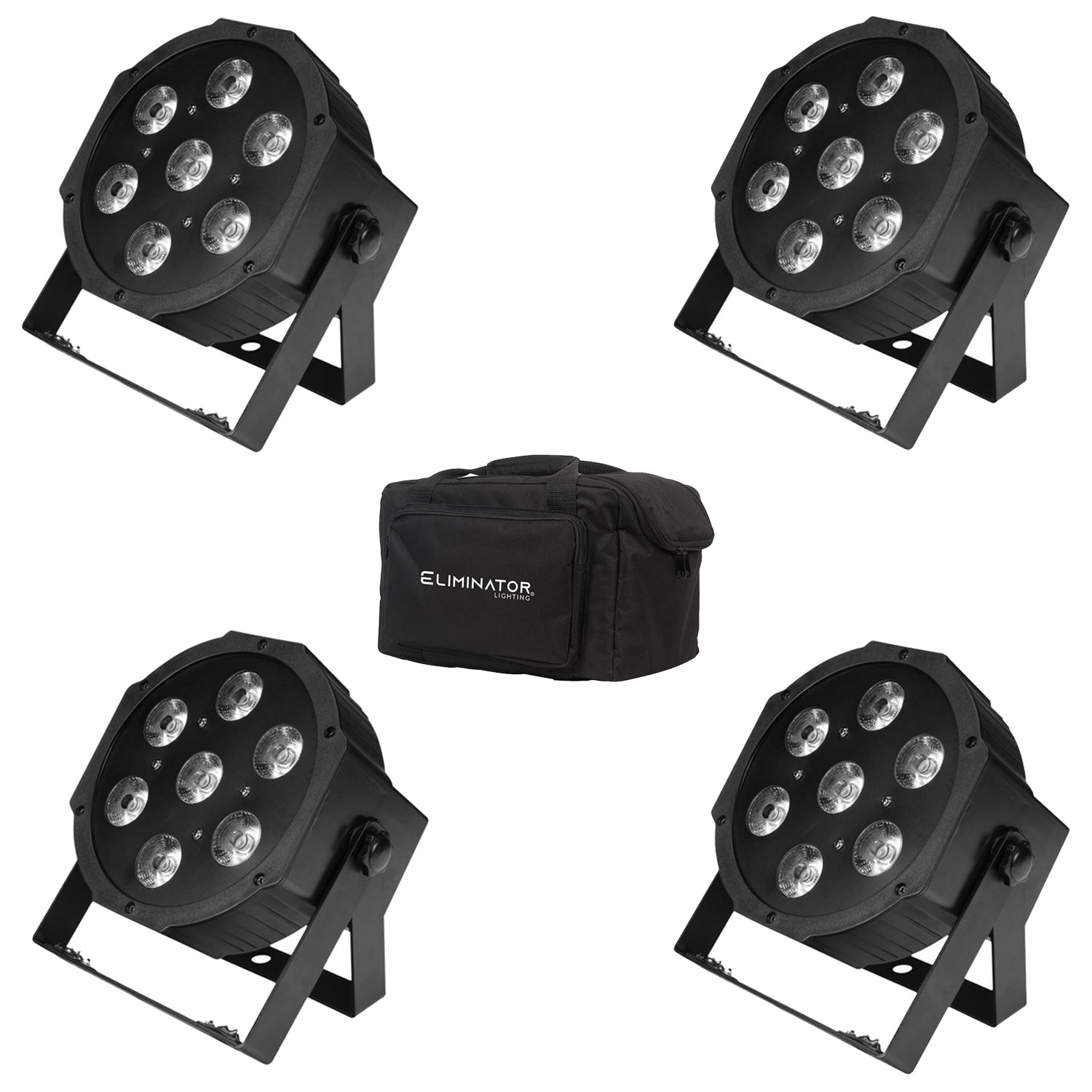 4 x Flash Par 56 LED 715 RGBW+AUV Par Can Uplighters with Carry Bag