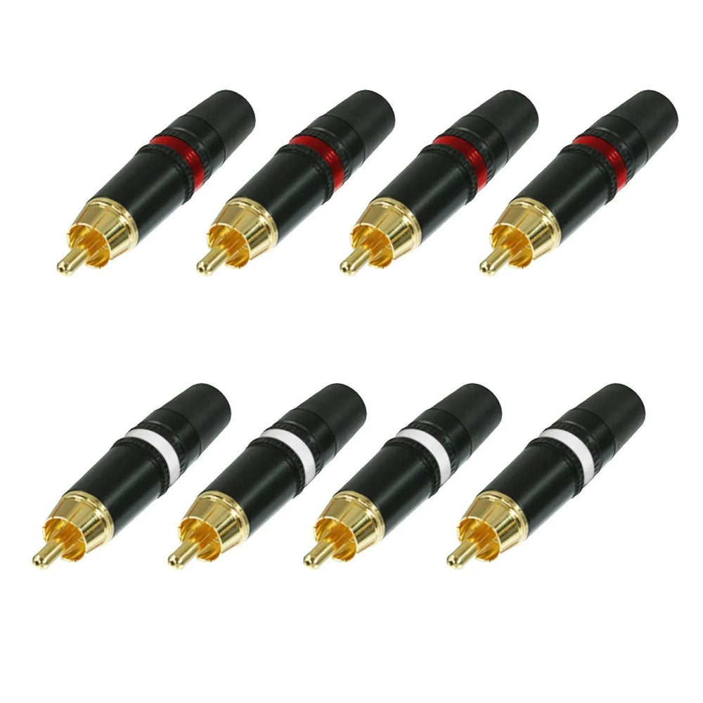 8 x Neutrik NYS373 Red & White Phono Plug with Gold Plated Contacts