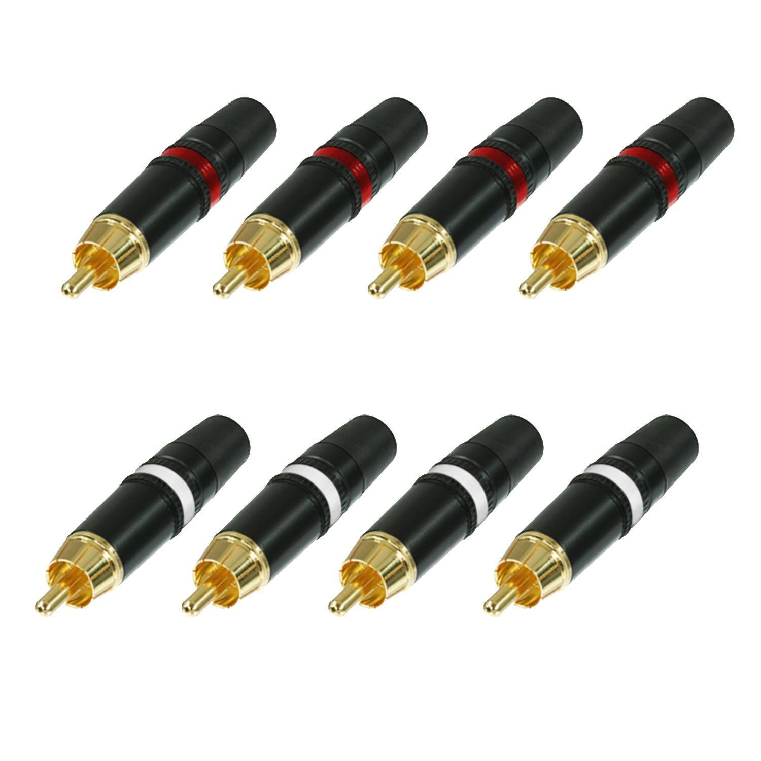 8 x Neutrik NYS373 Red & White Phono Plug with Gold Plated Contacts - DY Pro Audio