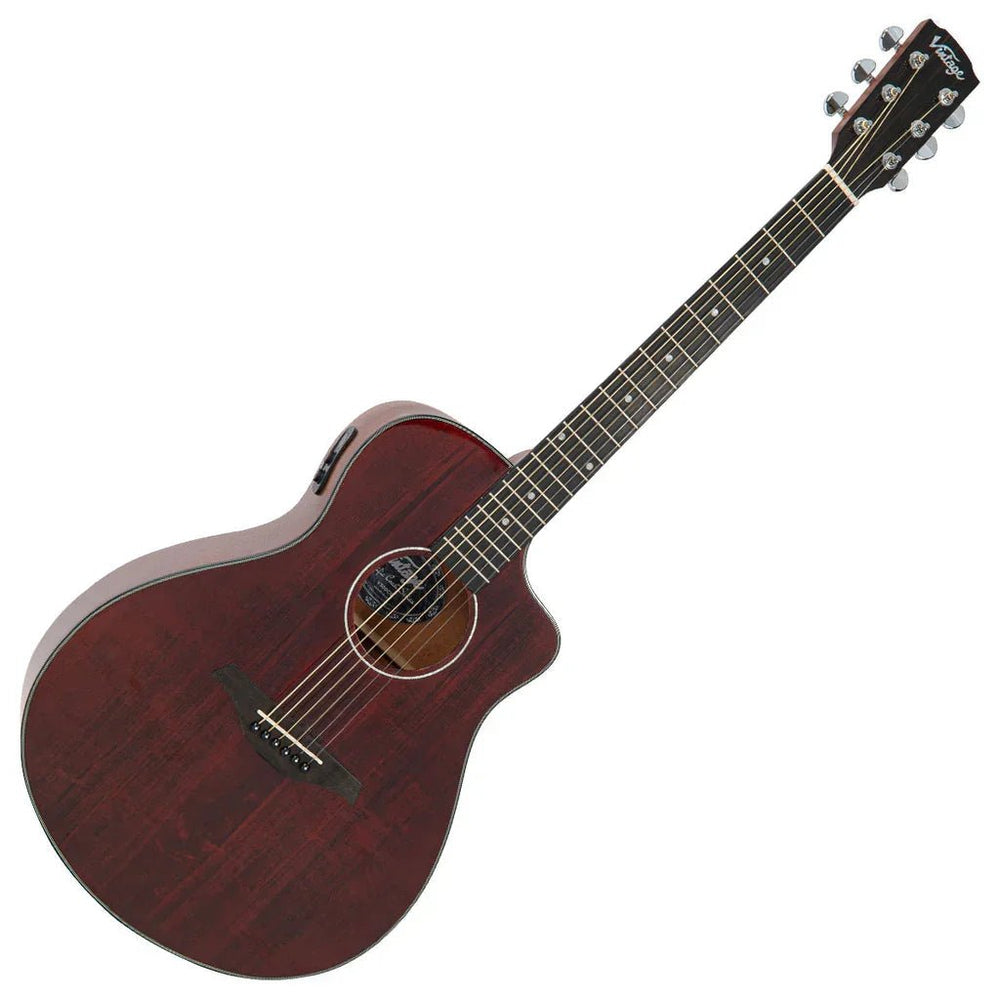 Vintage Pacific Coast Series Electro - Acoustic Guitar Claret Red