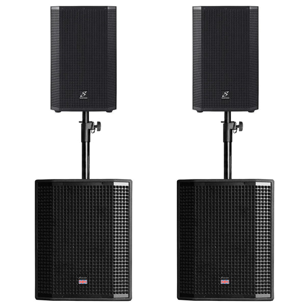 2 x Studiomaster Vortex 12A Speaker and Vortex 15SA Subwoofer Speaker Bundle