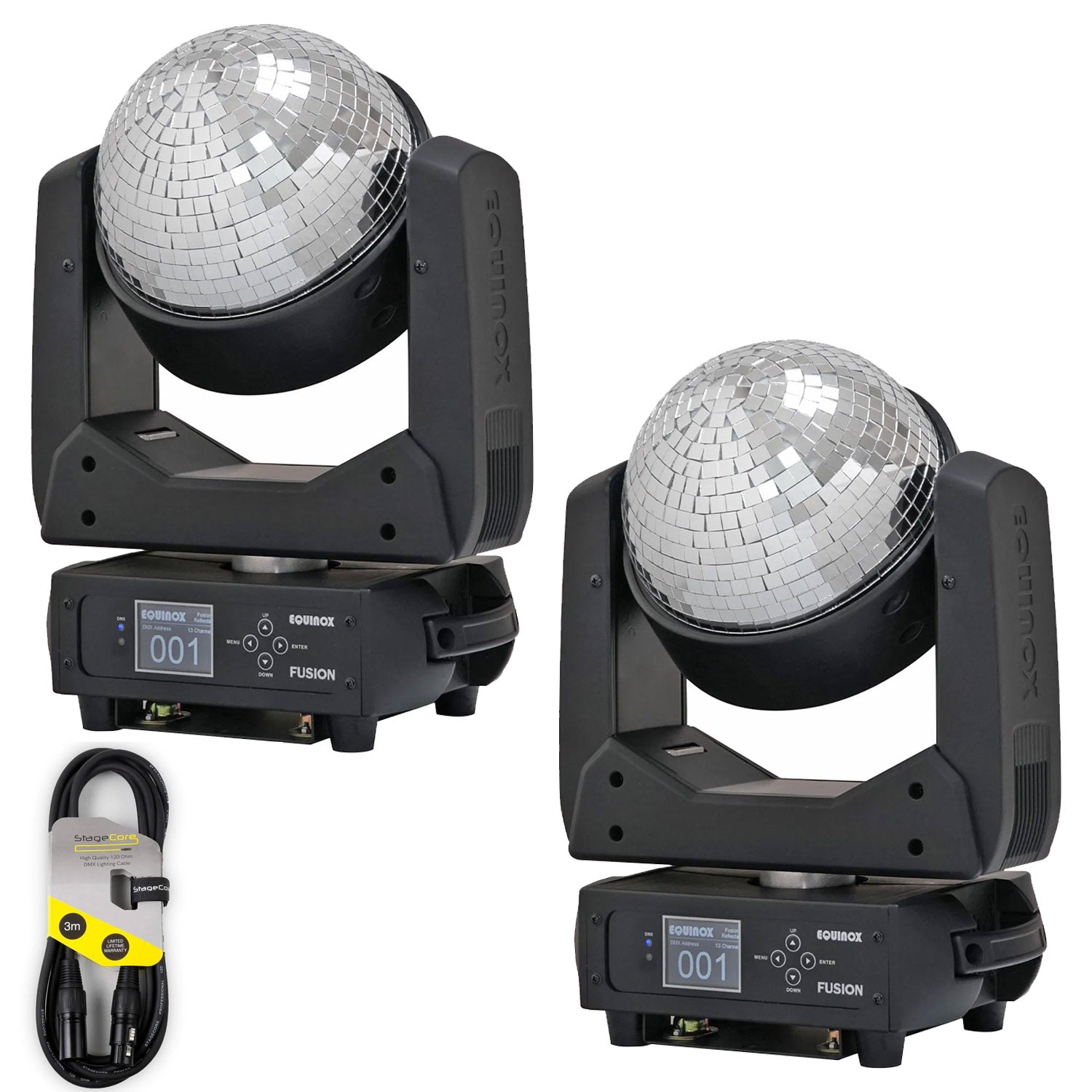 2 x Equinox Fusion Reflecta Mirror Ball Moving Head with DMX Cable