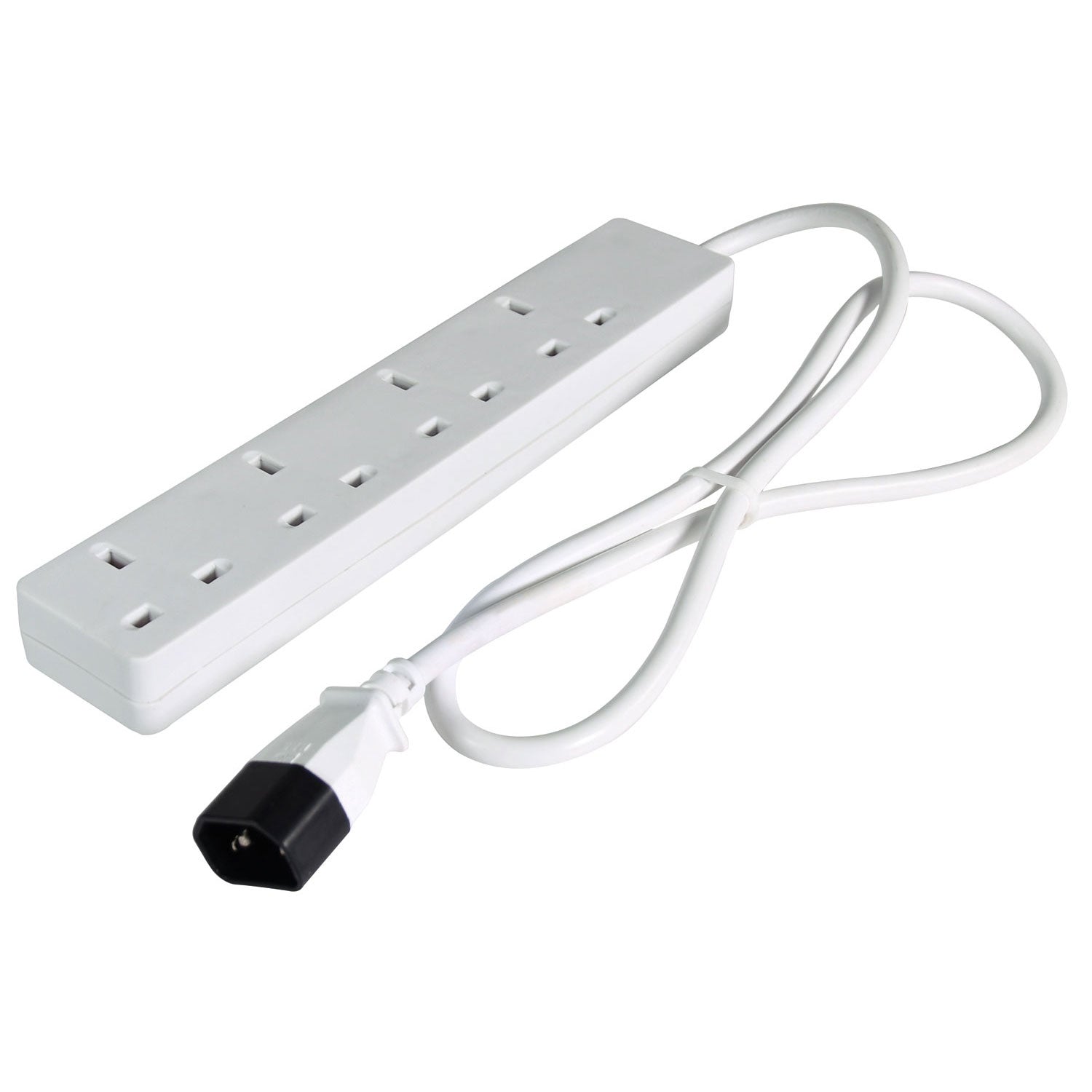 Mercury IEC C14 Plug to 4-Gang Mains Extension Lead, White, 1m