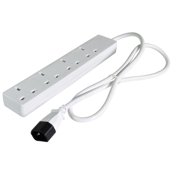 Mercury IEC C14 Plug to 4-Gang Mains Extension Lead, White, 1m