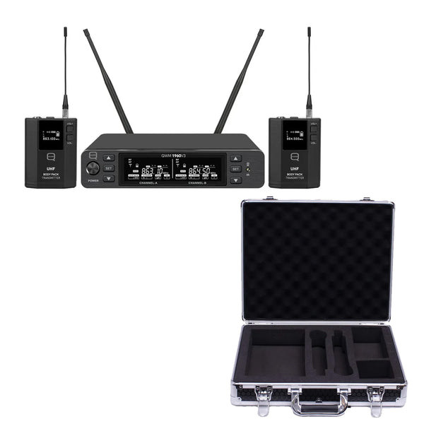 Q-Audio QWM1960 V3 BP UHF Dual Wireless Microphone System and Flight Case