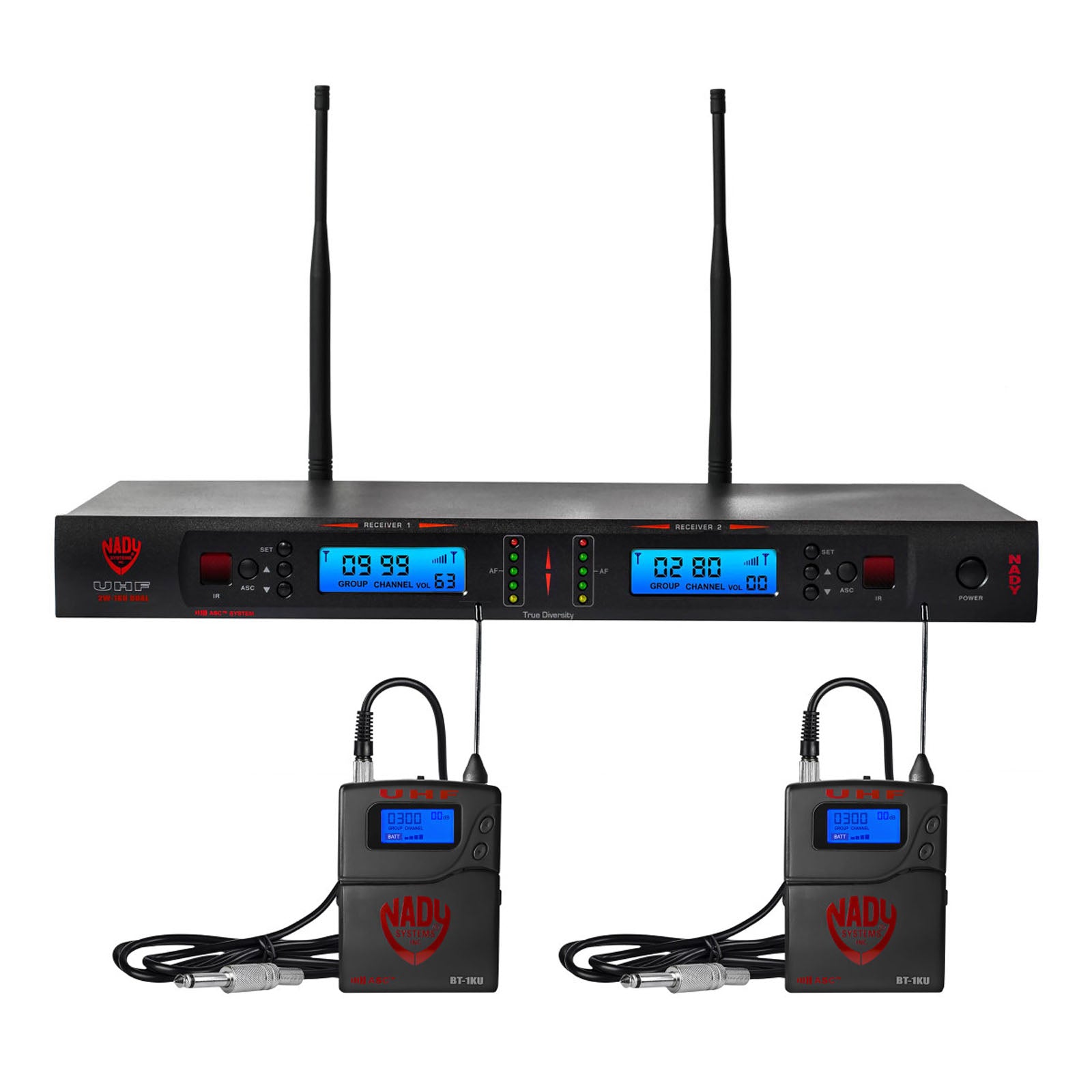 Nady W-1KU GT-EU1 Dual True Diversity 1000-Channel Guitar/Instrument Microphone Wireless System