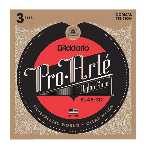 D'Addario EJ45-3D Normal Tension, Pro-Art Nylon Classical Guitar Strings 3-Pack