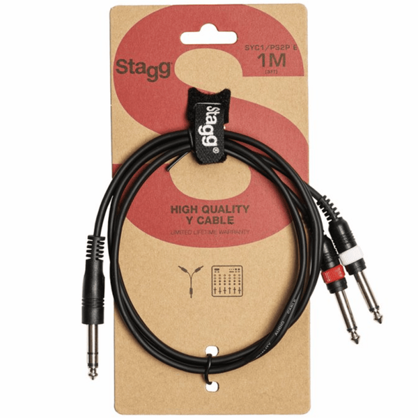 Stagg 1m Stereo Jack to Twin Mono Jack Insert Cable