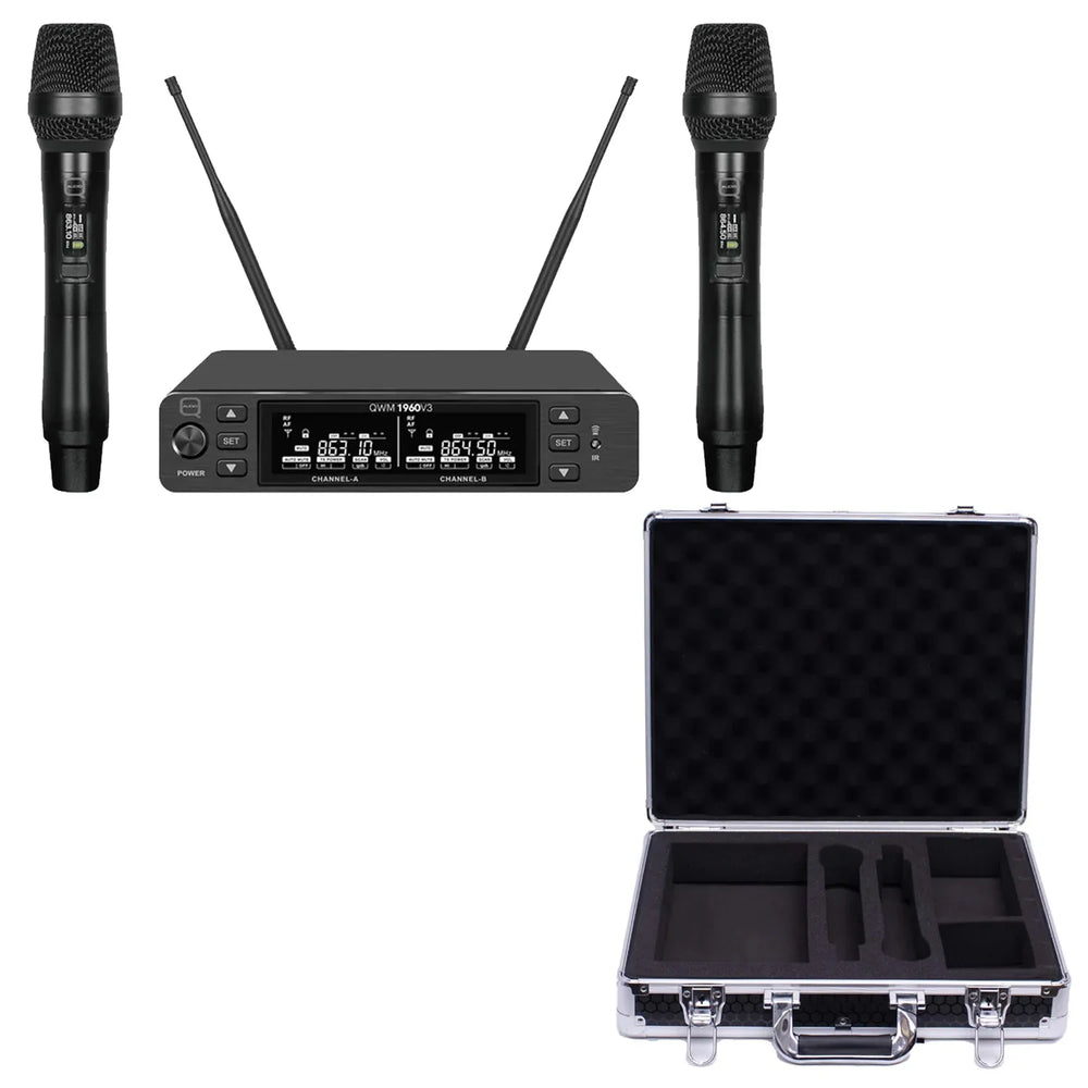 Q - Audio QWM1960 V3 HH UHF Dual Wireless Microphone System and Flight Case