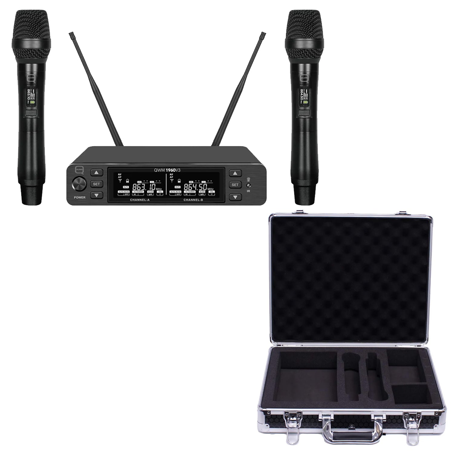 Q-Audio QWM1960 v3 wireless microphone system with flight case