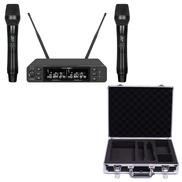 Q - Audio QWM1960 V3 HH UHF Dual Wireless Microphone System and Flight Case