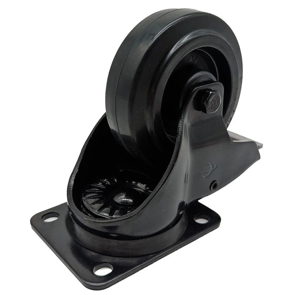 Penn Elcom 100mm Black Braked Swivel Castor with Rubber Black Wheel
