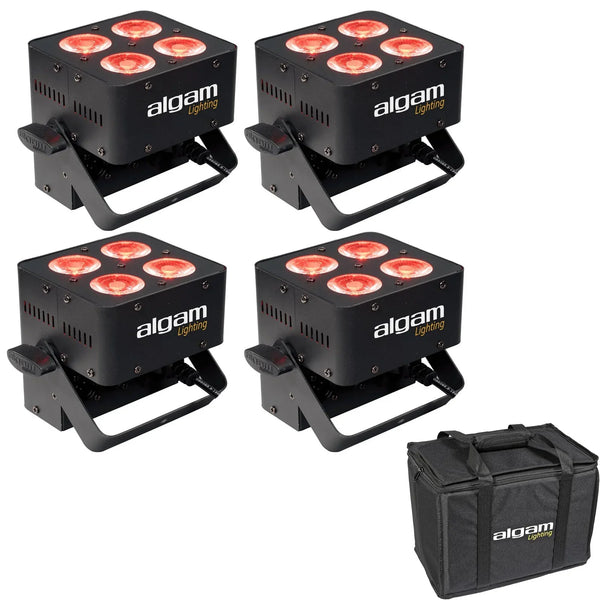 4 x Algam Lighting PAR - 410 - QUAD 4 x 10W RGBW LED Par Can With Carry Bag