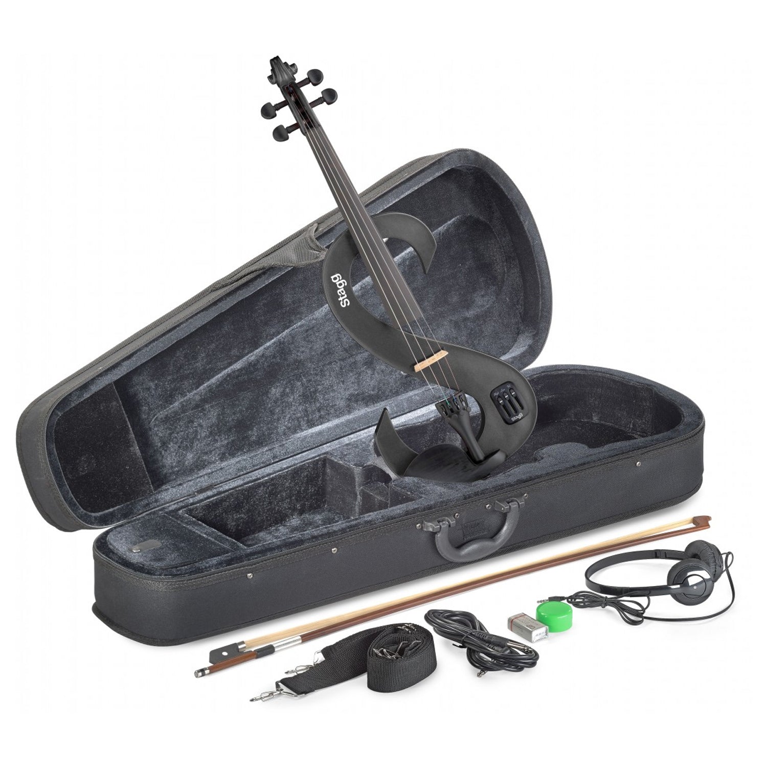 Stagg EVN 4/4 MBK Metalic Black 4/4 Electric Violin Set with Softcase and Headphones