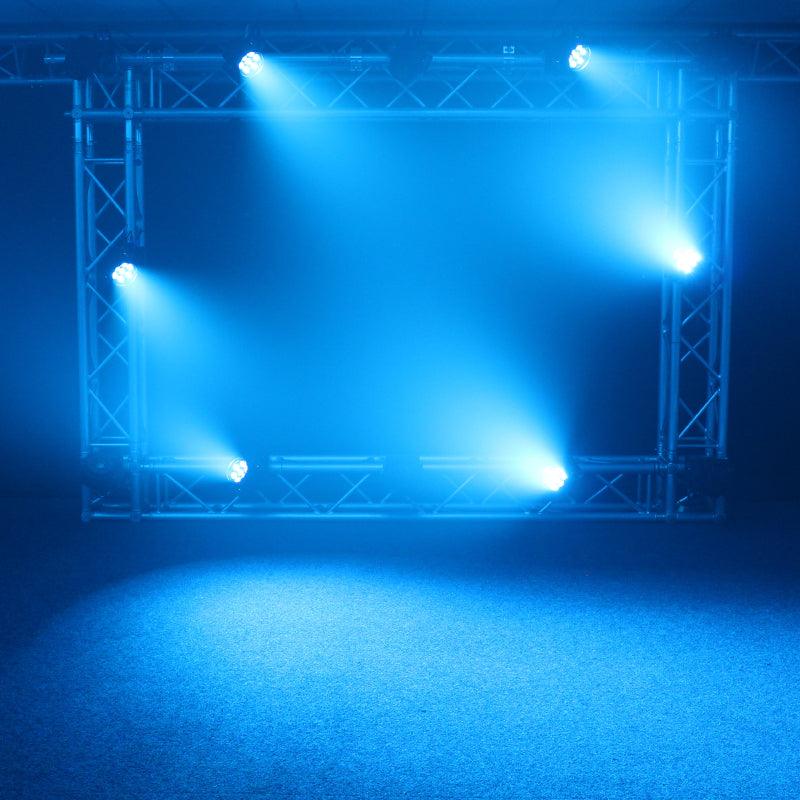 Mobile Wedding DJ Setup Black DJ Booth Pro, Direct 121MX, 1.5M Plinths, Fusion 120 Zoom Moving Heads