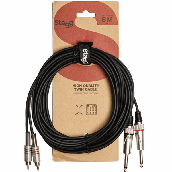 Stagg STC6PCM 6m Twin 6.3mm 1/4" to Twin RCA/Phono Lead