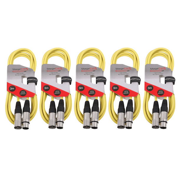 5 x Stagecore 3m Yellow XLR Microphone Cable
