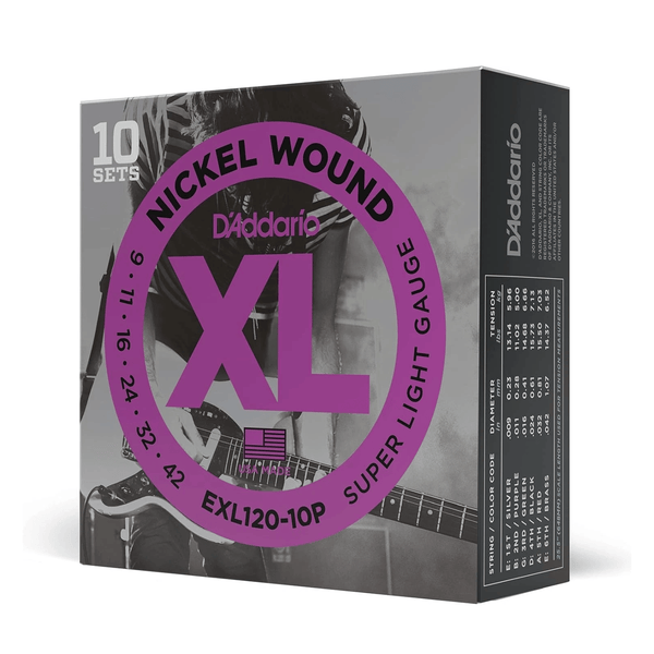 D’Addario EXL120-10P electric guitar strings 9-42 pack of 10