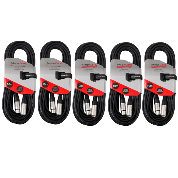 5 x Stagecore 10m XLR Microphone Cable Black