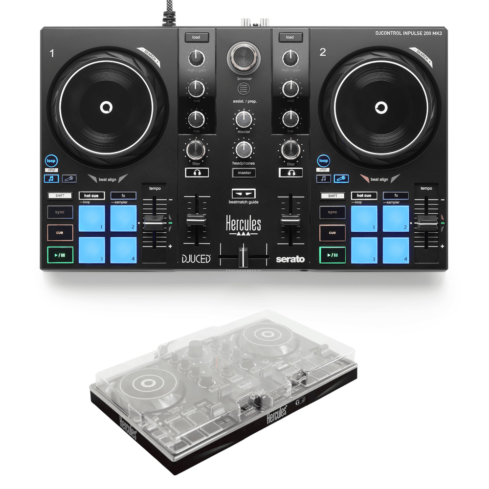 Hercules DJControl Inpulse 200 MkIII DJ controller with Decksaver cover