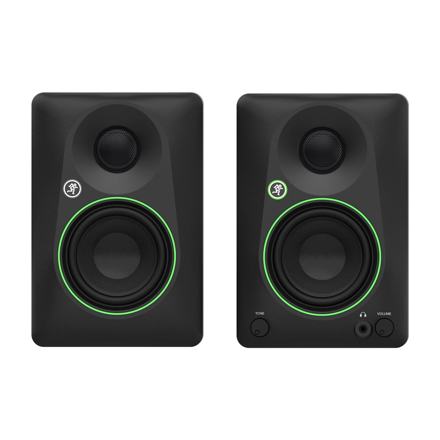 Mackie CR3.5 3.5-inch powered studio monitors front view with green trim