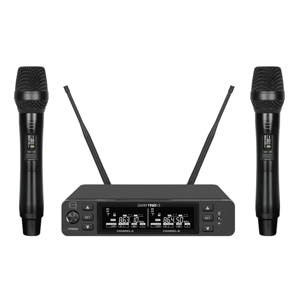 Q - Audio QWM1960 V3 HH UHF Dual Channel True Diversity Wireless Microphone System 863 - 865MHz
