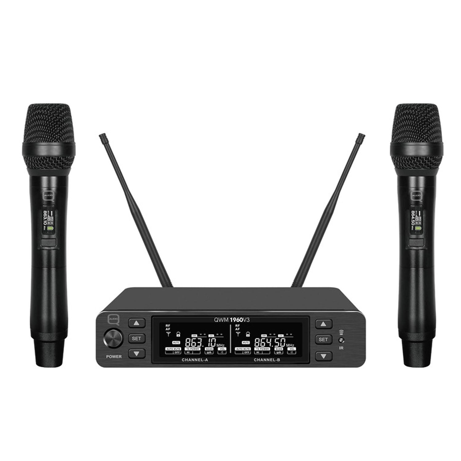 Q-Audio QWM1960 V3 HH UHF Dual Channel True Diversity Wireless Microphone System 863–865MHz