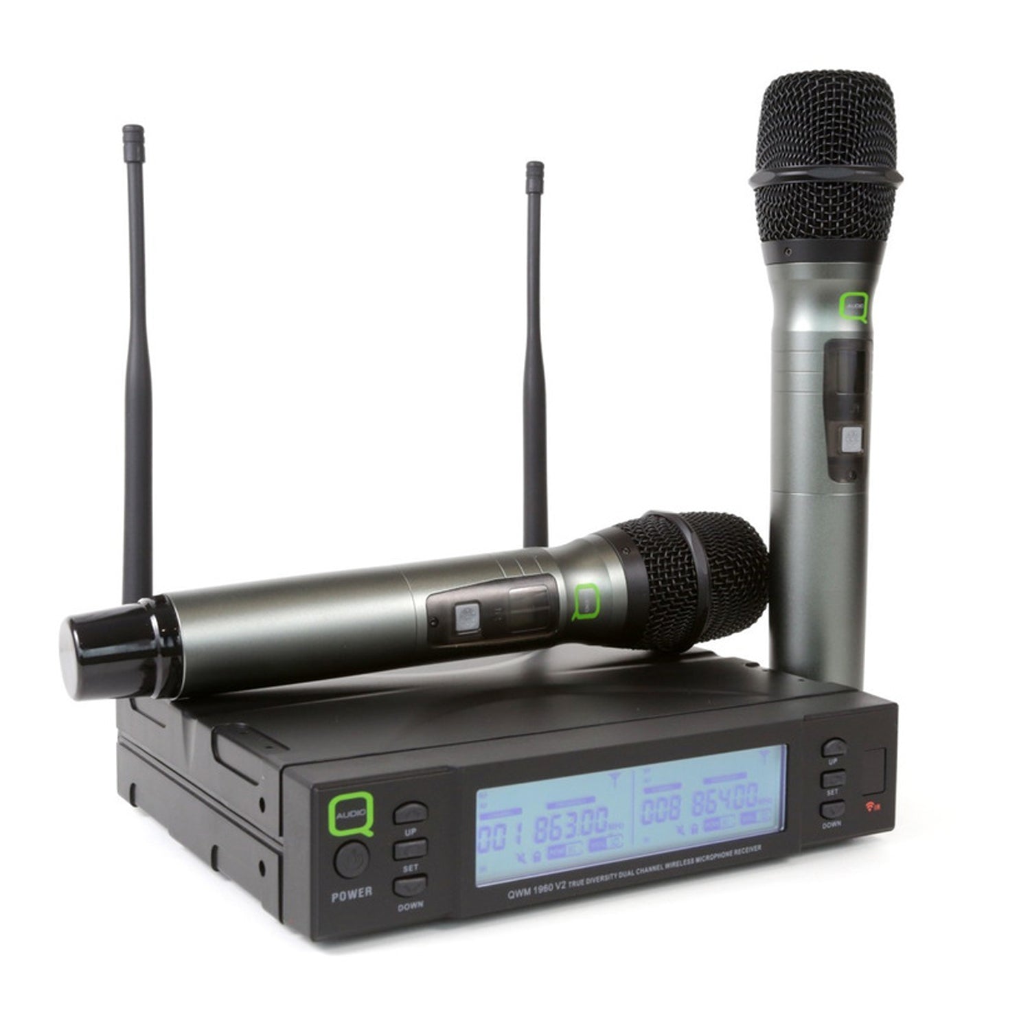 Q-Audio QWM 1960 HH V2 UHF Dual True Diversity Handheld Wireless Microphone System Channel 38
