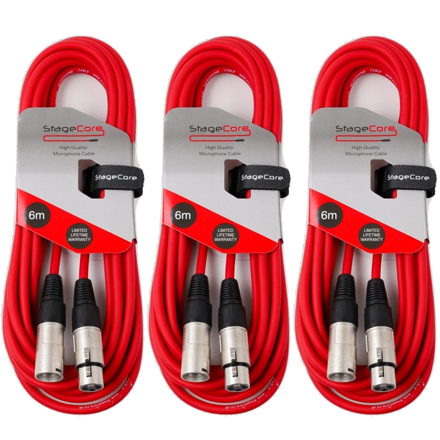 3 x Stagecore CORE 350 6m Red XLR Microphone Cable