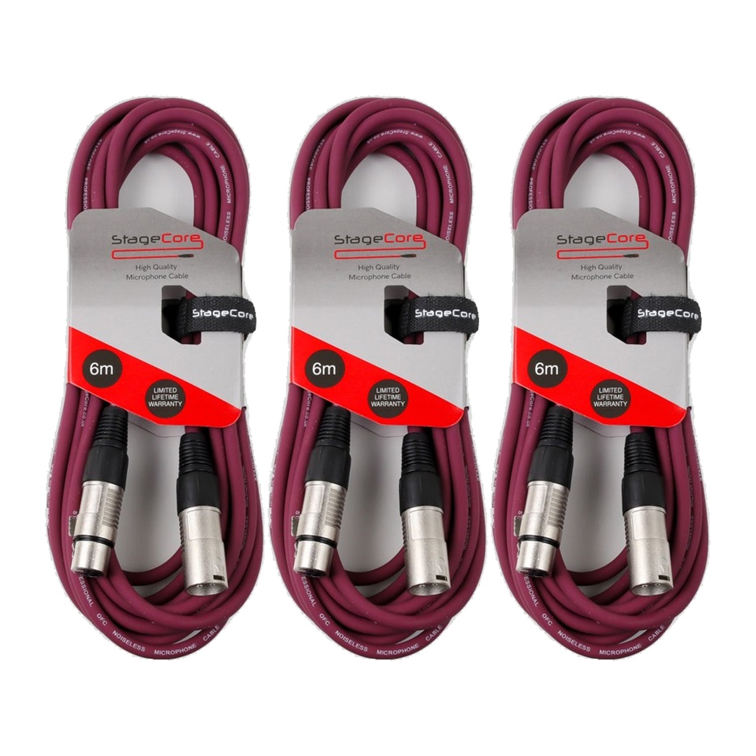 3 x Stagecore CORE 350 6m Purple XLR Microphone Cable