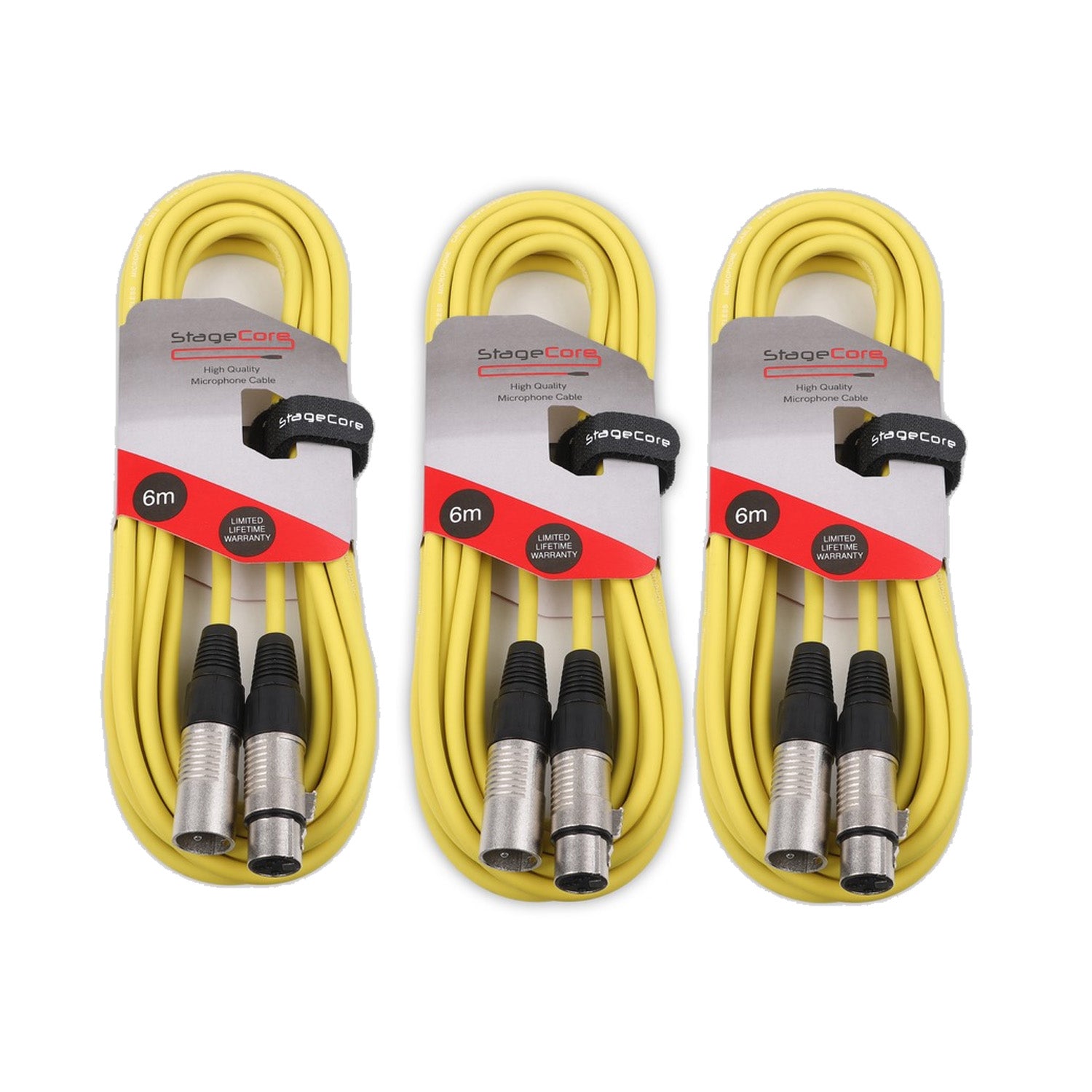 3 x Stagecore CORE 350 6m Yellow XLR Microphone Cable