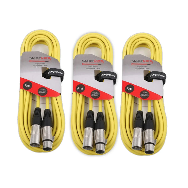 3 x Stagecore 6m Yellow XLR Microphone Cable