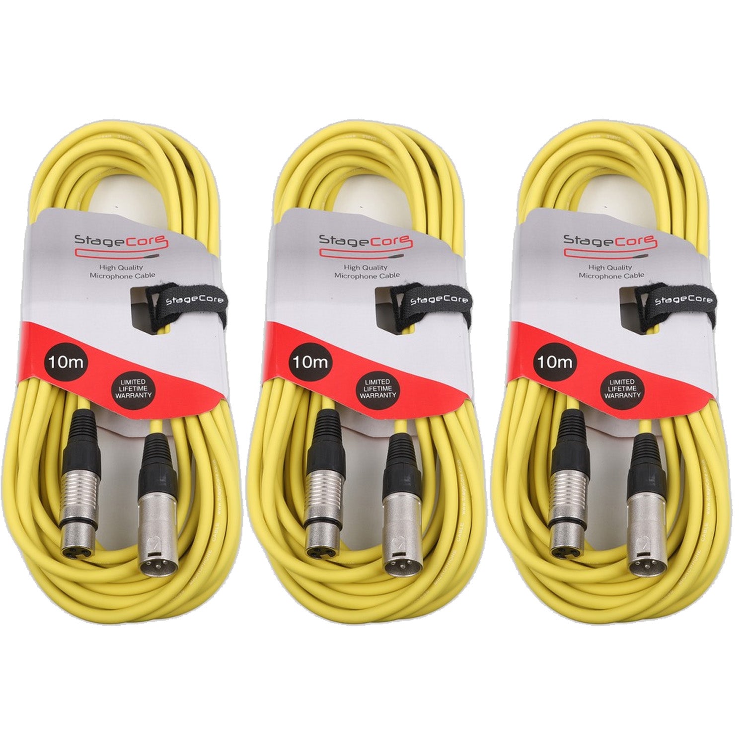 3 x Stagecore CORE 350 10m Yellow XLR Microphone Cable