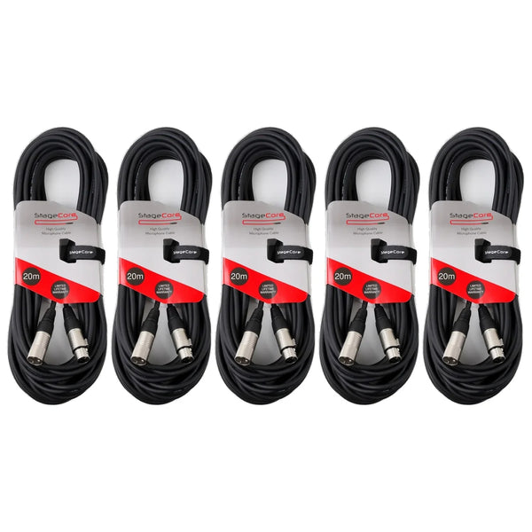 5 x Stagecore CORE 350 20m XLR Microphone Cable Black