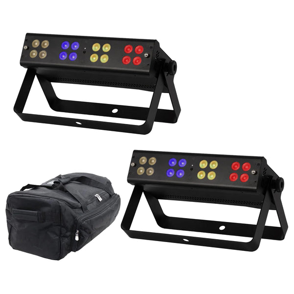 2 x Equinox Quad Blox 16 x 4 W RGBWW LED Wash Light With Carry Bag